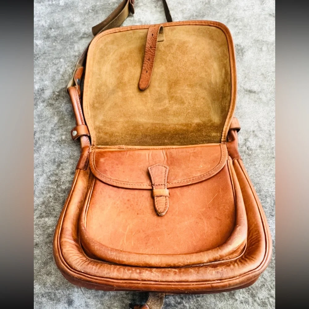 VINTAGE 70’s Style Genuine Leather Bag, Tan, European/Swedish - Picture 5 of 11